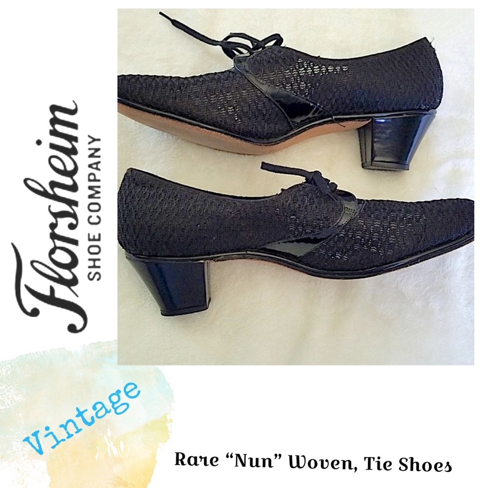 RARE‼️ Vintage Lovers‼️ Florsheim Mesh/Patent/Heeled/Ties Blk “Nun”Shoes 🧨